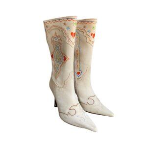 Lucchese Charlie 1 Horse Cream Embroidered Cream Cowboy Boots Unworn 7B